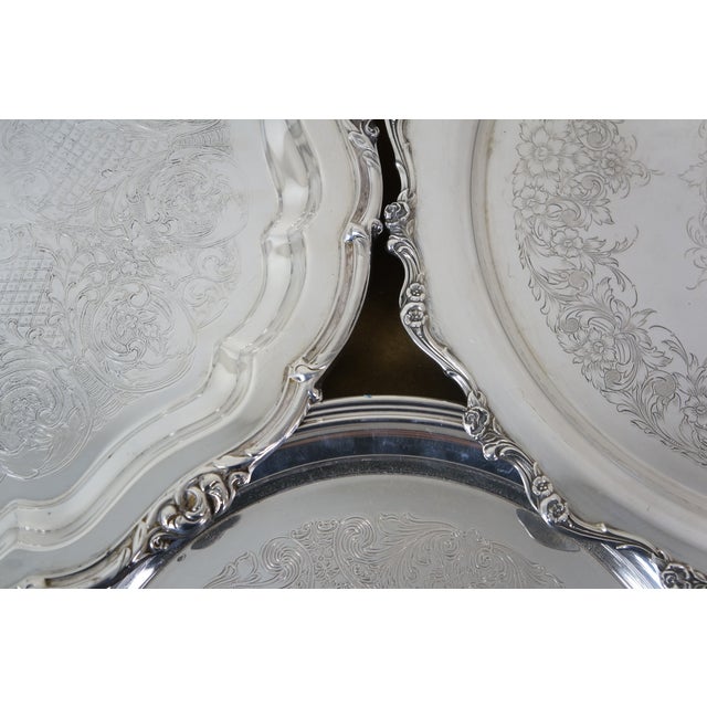 Vintage Round Scalloped Silverplate Serving Platters Bar Vanity Trays 10" to 16" - 7pcs For Sale - Image 10 of 17