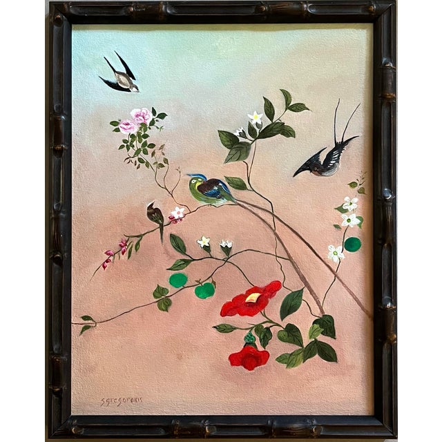 Contemporary Oil Painting of Exotic Birds by Satori Gregorakis For Sale - Image 3 of 3