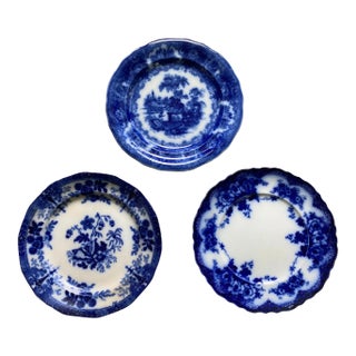 Antique Flow Blue Dinner Plates- Set of 3 For Sale