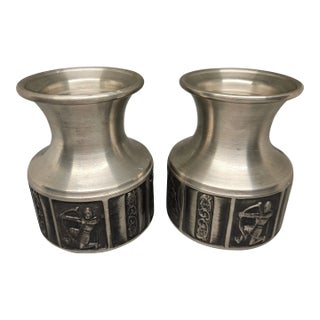 Vintage Kongetinn Mid-Century Norwegian Pewter Viking Candlestick Holders - Pair For Sale