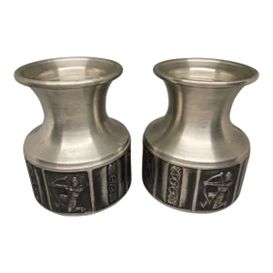 Vintage Kongetinn Mid-Century Norwegian Pewter Viking Candlestick Holders - Pair