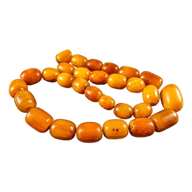 Sterling Silver Antique Natural Baltic Amber Bead Lariat Necklace For Sale