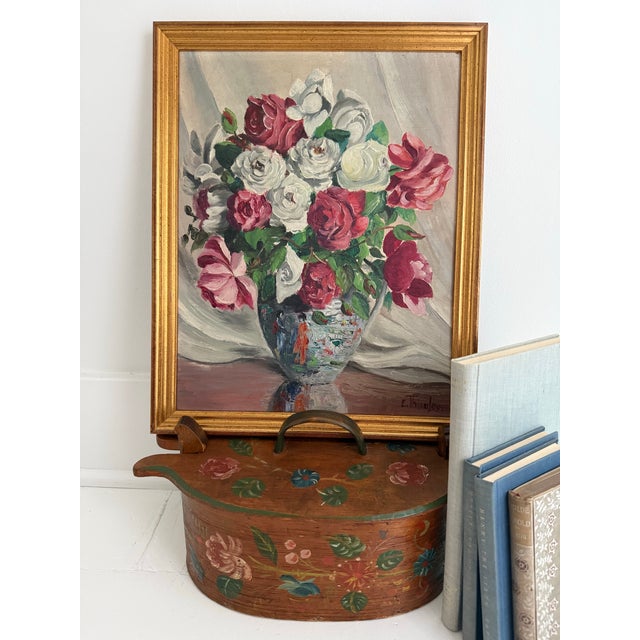 Paint Mid-Century Roses in Chinoiserie Vase Oil Painting For Sale - Image 7 of 9