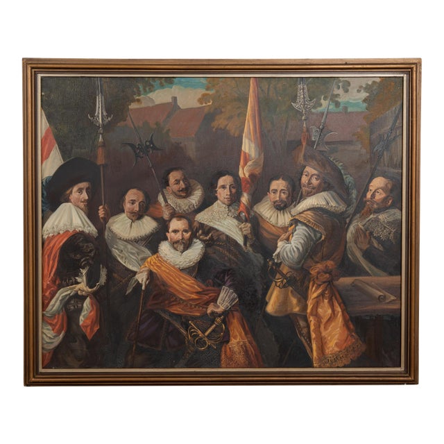 20th Century Large Original Oil on Canvas Painting of St. Adrian's Officers Assembly For Sale