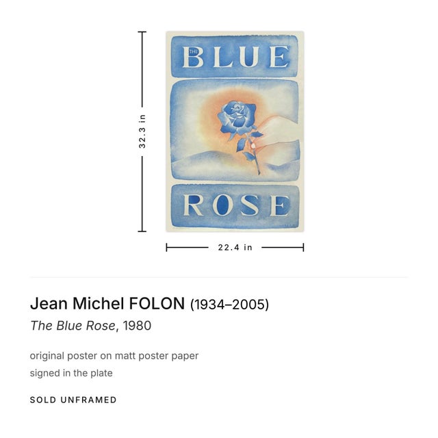 Contemporary 1980 Jean Michel Folon the Blue Rose Poster For Sale - Image 3 of 3