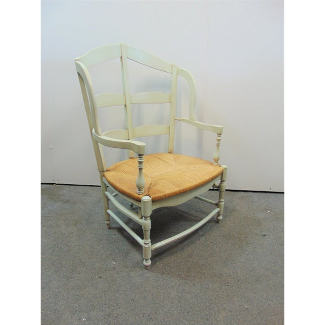 French Country French Mint Green Rush Seat Wingback Chair For Sale - Image 3 of 8