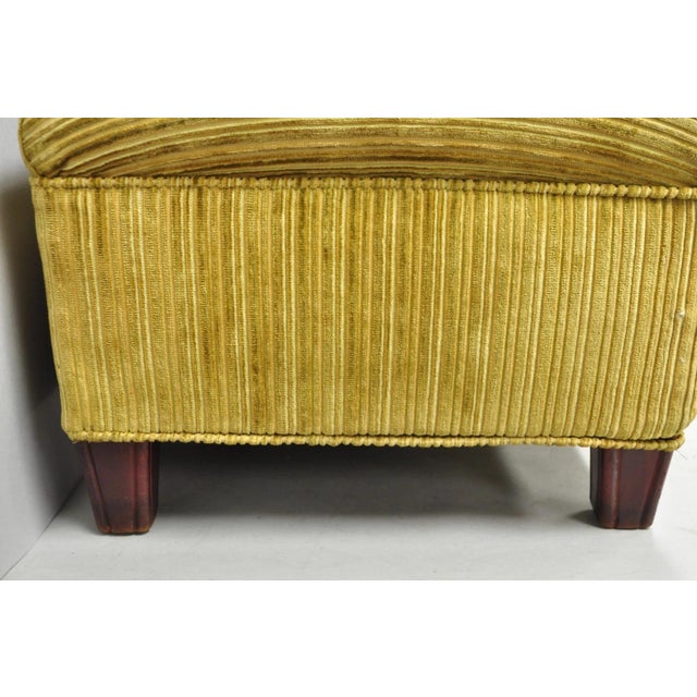 Wood Vintage Traditional Mahogany Leg Green Upholstered Footstool Ottoman For Sale - Image 7 of 14