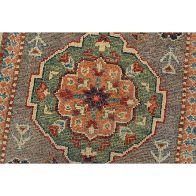 Textile Kazak Runner 2’7” X 9’8” Gray Wool Tribal Hand-Knotted Oriental Rug For Sale - Image 7 of 13