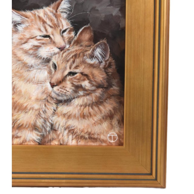 Two orange striped cat kitten portrait study, acrylic painting on artist panel. Included are the antiqued gold wood frame...
