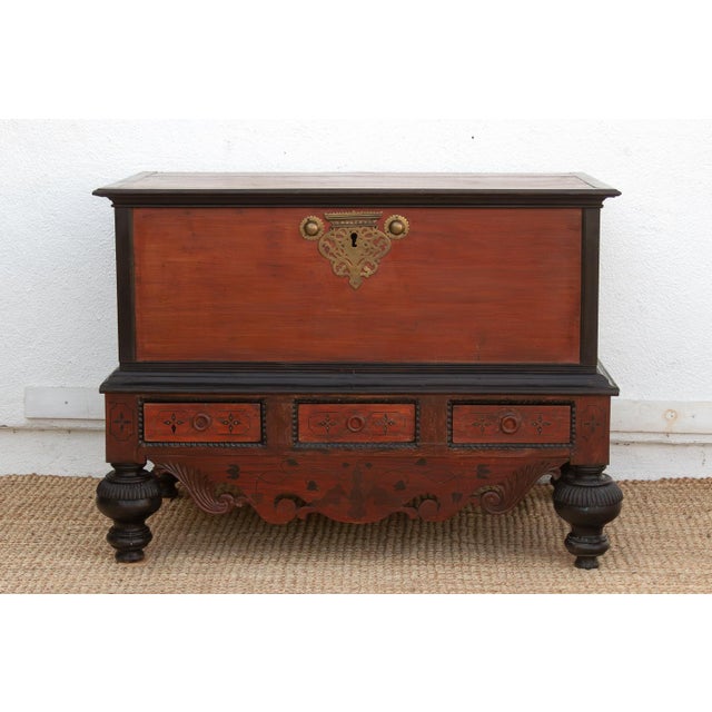 Large Antique Dutch Colonial Ceylon Chest on Stand For Sale - Image 4 of 9