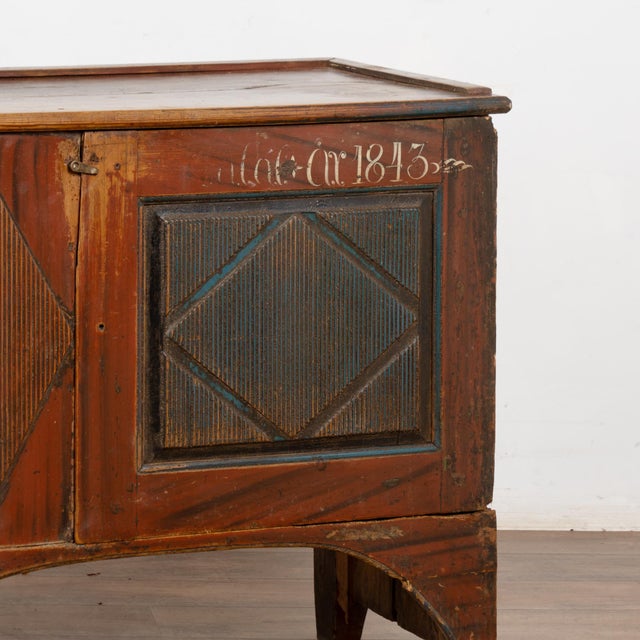 Original Red Painted Swedish Pine Sideboard Cabinet Console Dated 1843 For Sale - Image 12 of 14