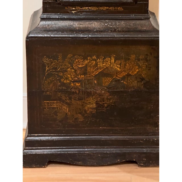 Late 18th Century English Black Japanned Tall Case Clock For Sale - Image 9 of 15
