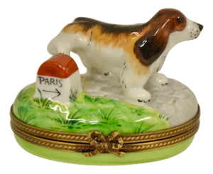 Limoges Dog Escapes to Paris Accent Box