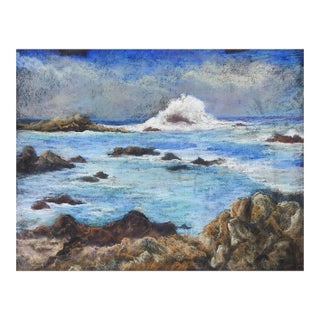 Vintage Rocky Coastal Seascape Pastel Painting For Sale