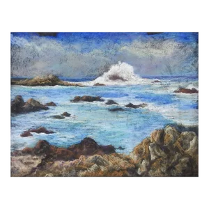 Vintage Rocky Coastal Seascape Pastel Painting