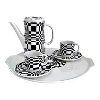 1960s Op Art Espresso Coffee Set Demitasse Pitcher Cups Saucers Tray For Sale