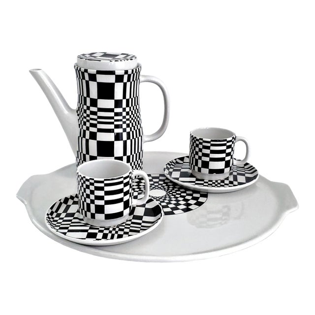 1960s Op Art Espresso Coffee Set Demitasse Pitcher Cups Saucers Tray For Sale