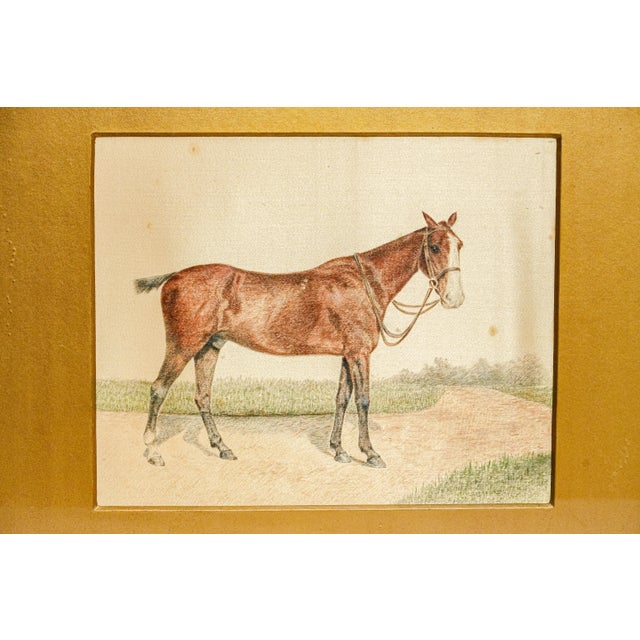 English Rare Pair Antique English Horse Portraits on Silk Hand Painted Equestrian Sporting Art Home Decor For Sale - Image 3 of 17