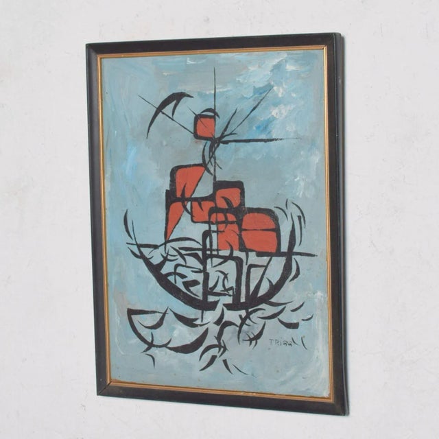 Paper Modern Abstract Art Mid Century Boat Oil Painting 1960s For Sale - Image 7 of 7