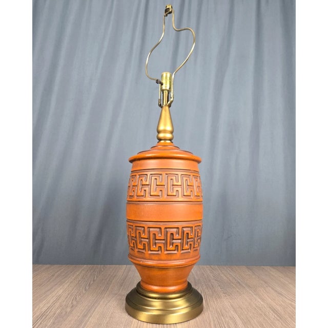 1960s Large Orange Dimensional Ceramic & Brass Mid Century Table Lamp For Sale - Image 4 of 18