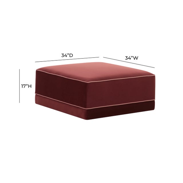 Boho Chic Willow Berry Red with Mauve Piping Performance Velvet Ottoman For Sale - Image 3 of 4