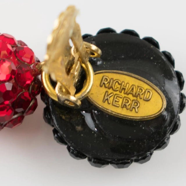 Richard Kerr Dangle Red and Black Crystal Jeweled Clip Earrings For Sale In Atlanta - Image 6 of 7