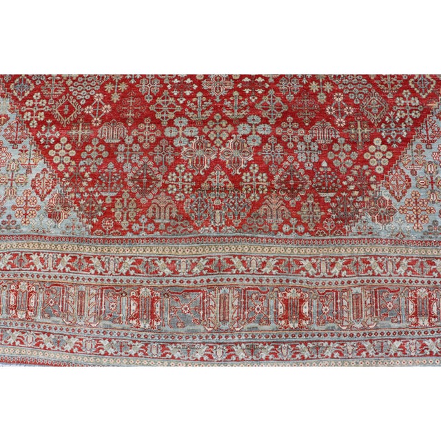 Antique Persian Joshegan Rug With Geometric Medallion Design in Red and Lt. Blue 9'6 X 12'3 For Sale In Atlanta - Image 6 of 15