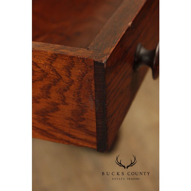 Antique Mission Oak Arts & Crafts Writing Desk With Drawer And Cutout Sides For Sale - Image 13 of 18