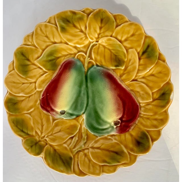 Rustic European Vintage French Parry & Vieille Majolica Fruit (Plum & Pear) Plates in the Style of De Serreguemines- Set of 2 For Sale - Image 3 of 12