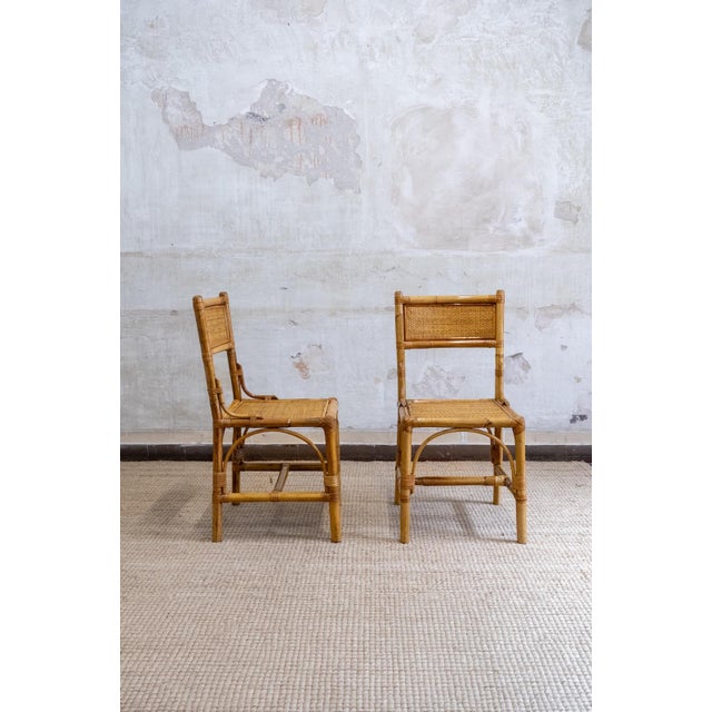 Bamboo and Rush Fabric Chairs, Italy, 1970s, Set of 4 For Sale - Image 3 of 8
