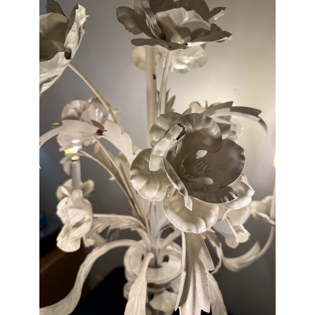 1960s 1960s Extra Large Vintage Toleware Chandelier 6 Bulb Flower For Sale - Image 5 of 9