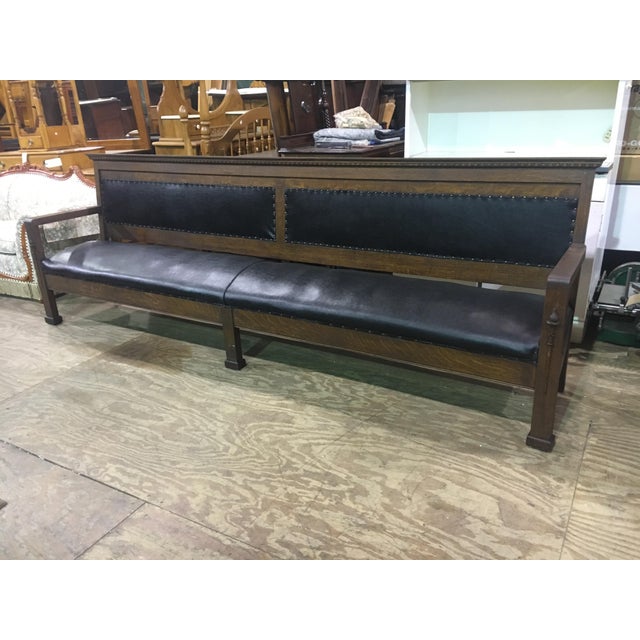 Antique Oak & Leather Railroad Station Bench Chairish