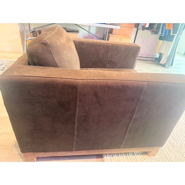 Pottery Barn Pottery Barn Jake Seadrift Loveseat and Armchair, Nubuck Leather, Coffee For Sale - Image 4 of 10