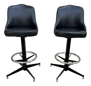 Pair of Mid Century Atomic Style Swivel Black Vinyl & Metal Bar Stools by Modern Stool Co.