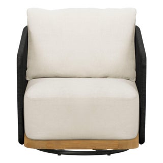 Alpine Teak Wood Modern Swivel Outdoor Arm Chair – Black For Sale