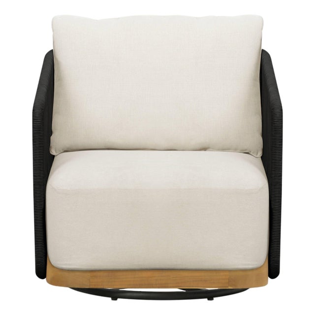 Alpine Teak Wood Modern Swivel Outdoor Arm Chair – Black For Sale