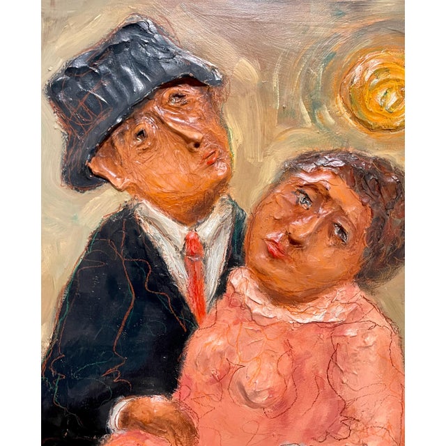 Early 21st Century Mark Kanovich, Judaica Painting w Sculpture Terra Cotta Jewish Couple Israeli Artist Kanovich For Sale - Image 5 of 13
