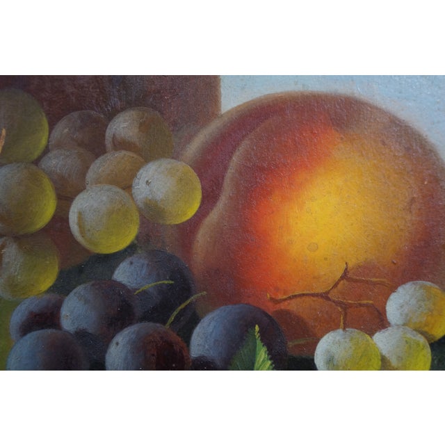 Antique Carducius Ream Peach Grapes Flowers Still Life Oil Painting on Board 15" For Sale - Image 10 of 12