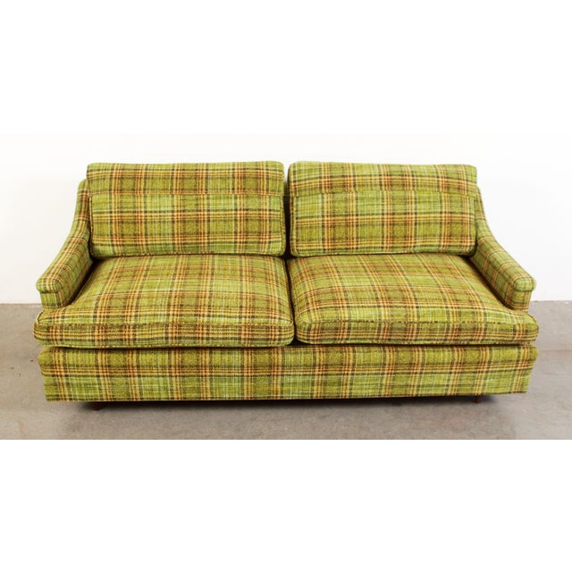Mid Century Modern Cabin Chic Green Plaid Sofa / Loveseats Available