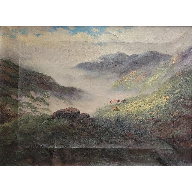 A beautiful California mountain landscape with cows, oil on canvas, by listed artist Carl Henrik Jonnevold (1856-1955)....