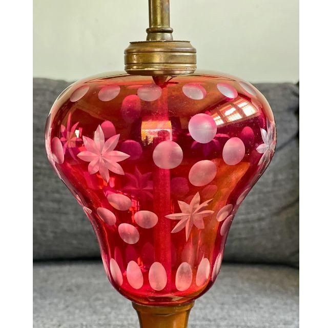 A striking ruby red cut glass table lamp attributed to the Boston and Sandwich Glass Company, Boston, Mass., circa the...