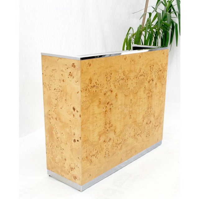 Milo Baughman Decor Burl Walnut & Chrome Mid-Century Modern Liquor Serving Bar For Sale - Image 9 of 18