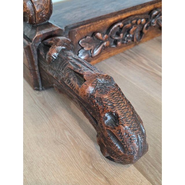 19th Century Rustic Black Forest Highly Carved Wooden Server Console Table For Sale - Image 9 of 18