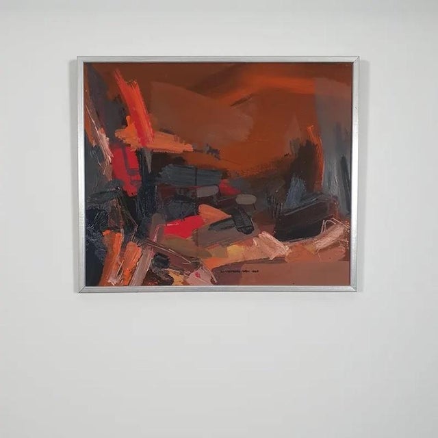 This abstract oil painting, titled "korall" (coral), was created in 1965 by the listed swedish modernist bo westberg-gren...