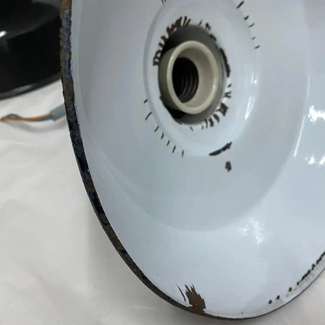 Industrial 1930s Set of Three Industrial Black Painted Metal Italian Pendants For Sale - Image 3 of 13