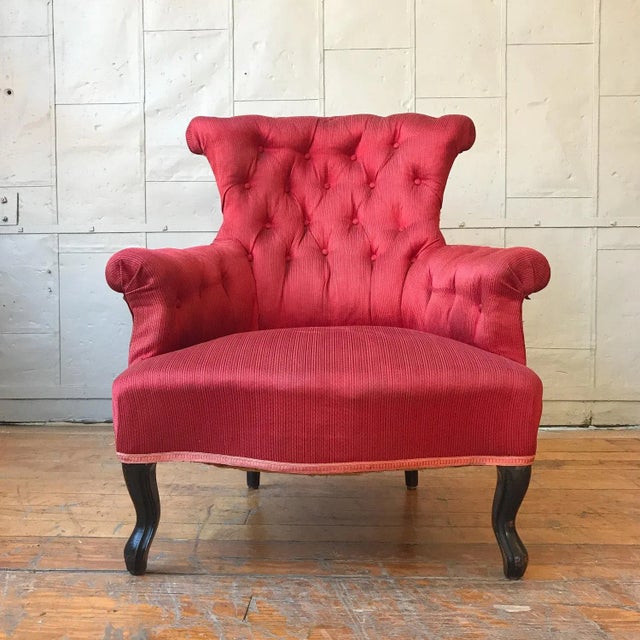 19th Century Pair of French 19th C. Upholstered Armchairs in Red Fabric For Sale - Image 5 of 13