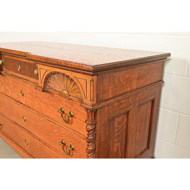 Herter Brothers Style Antique Victorian Carved Oak Dresser or Chest of Drawers, Circa 1890s For Sale - Image 9 of 15