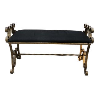 Late 20th Century Hollywood Regency Style Metal Scroll Bench For Sale