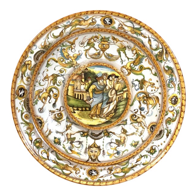 Mid 20th Century Italian Majolica Allegorical Charger by A. Deruta For Sale