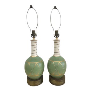 Pair of Mid-Century Jade Ceramic Table Lamps For Sale